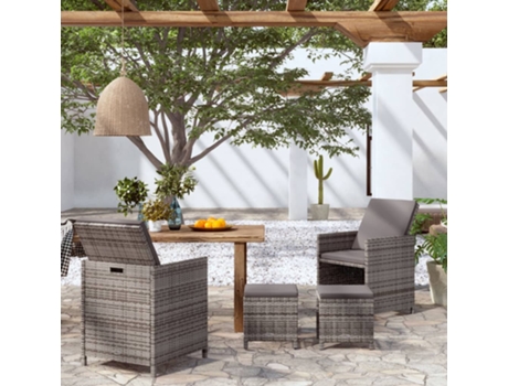 Conjunto 4 Conjunto de silla de jardín y taburete VIDAXL ratán PE gris