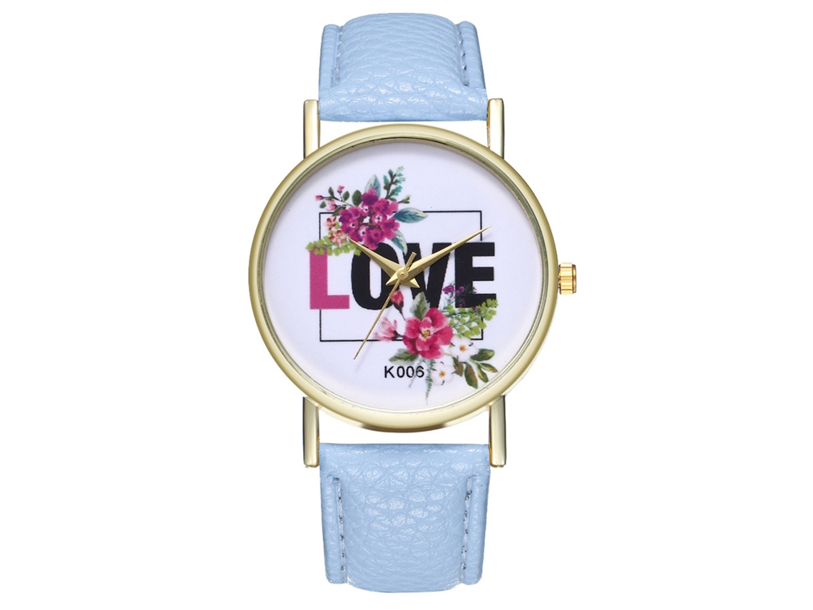 Reloj De Mujer Analógico De Cuero Pu Simple Con Cuerda De Cuero Azul Claro