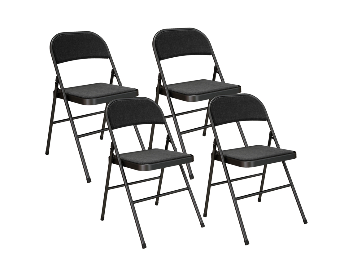 Sillas Plegables Set 4 Oficina Metal Aspecto Lino Negro