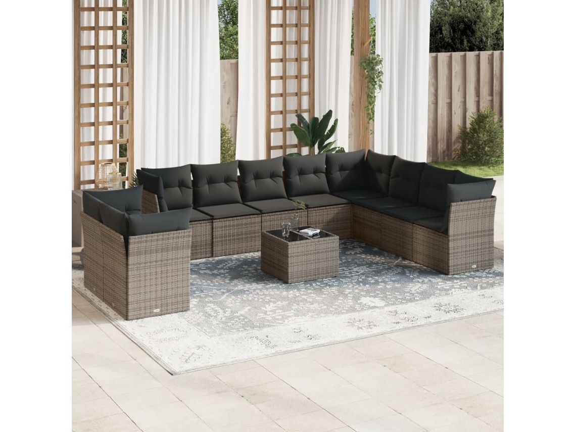 Conjunto de sofá de jardín de 11 piezas con cojines, ratán gris, DKD Home Decor