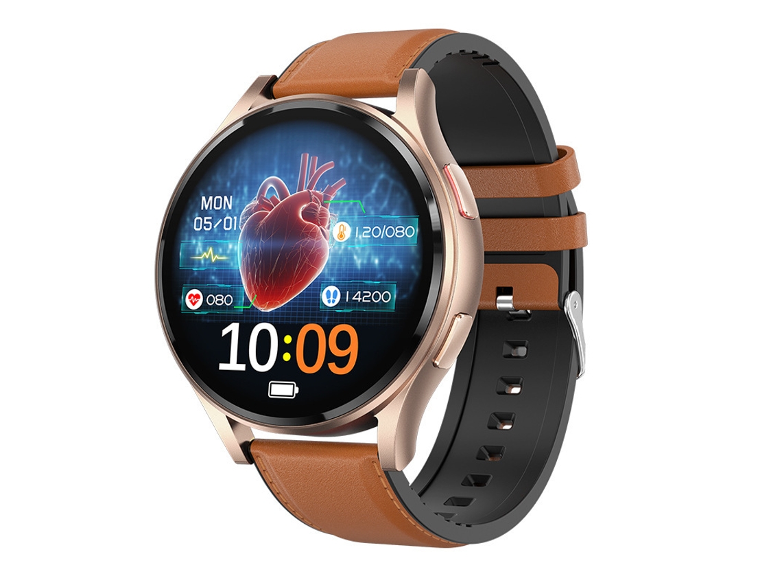 Smart Watch GE30 Monitor de salud de llamadas Bluetooth, cuero marrón GODTVAGT