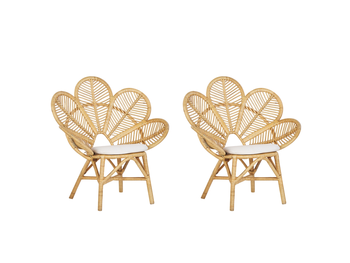 Conjunto de 2 cadeiras BELIANI Florentine de Rattan/vime Natural 95x68x107