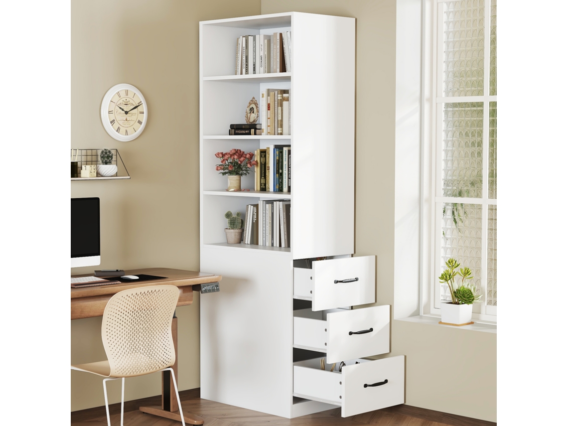 Estantería Extra Estrecha De 180 Cm Con Cajones Laterales Y Estantes Ajustables.