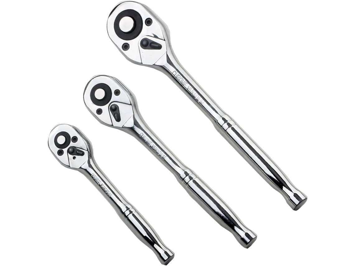 Juego de 3 llaves de carraca de acero de alto carbono con mangos ergonómicos para reparaciones de automóviles y