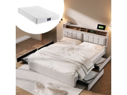 Cama Doble 160x200 Cm - Cama Con 4 Cajones, Toma Usb C, Cabecero Ajustable, Somier De Madera - Gris