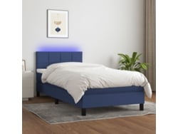 Cama Box Spring Colchón Y Luces Led Tela Azul 90x190 Cm