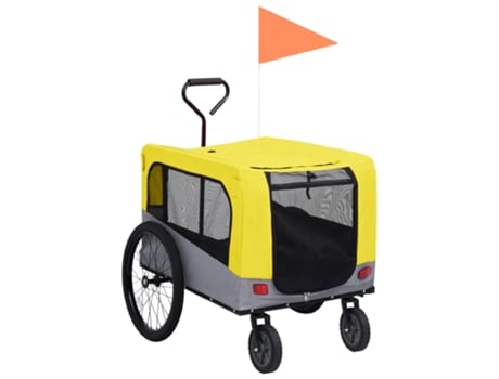 vidaXL Remolque de bicicleta mascotas 2 en 1 amarillo y gris
