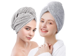 Toalla de bambú para el cabello (2 piezas), toalla de microfibra con botones, secado rápido para cabello rizado, largo y grueso.