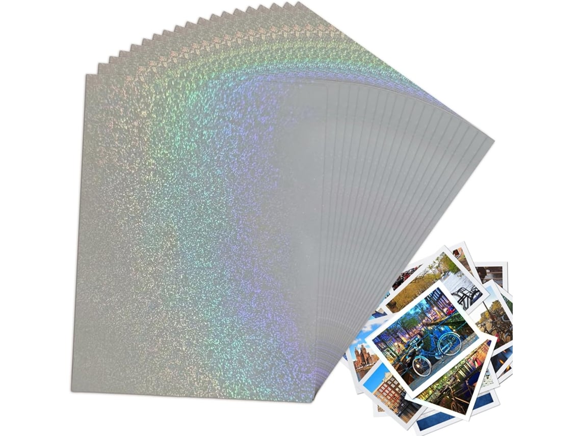 20 hojas de película autoadhesiva con efecto arcoíris, papel adhesivo holográfico A4