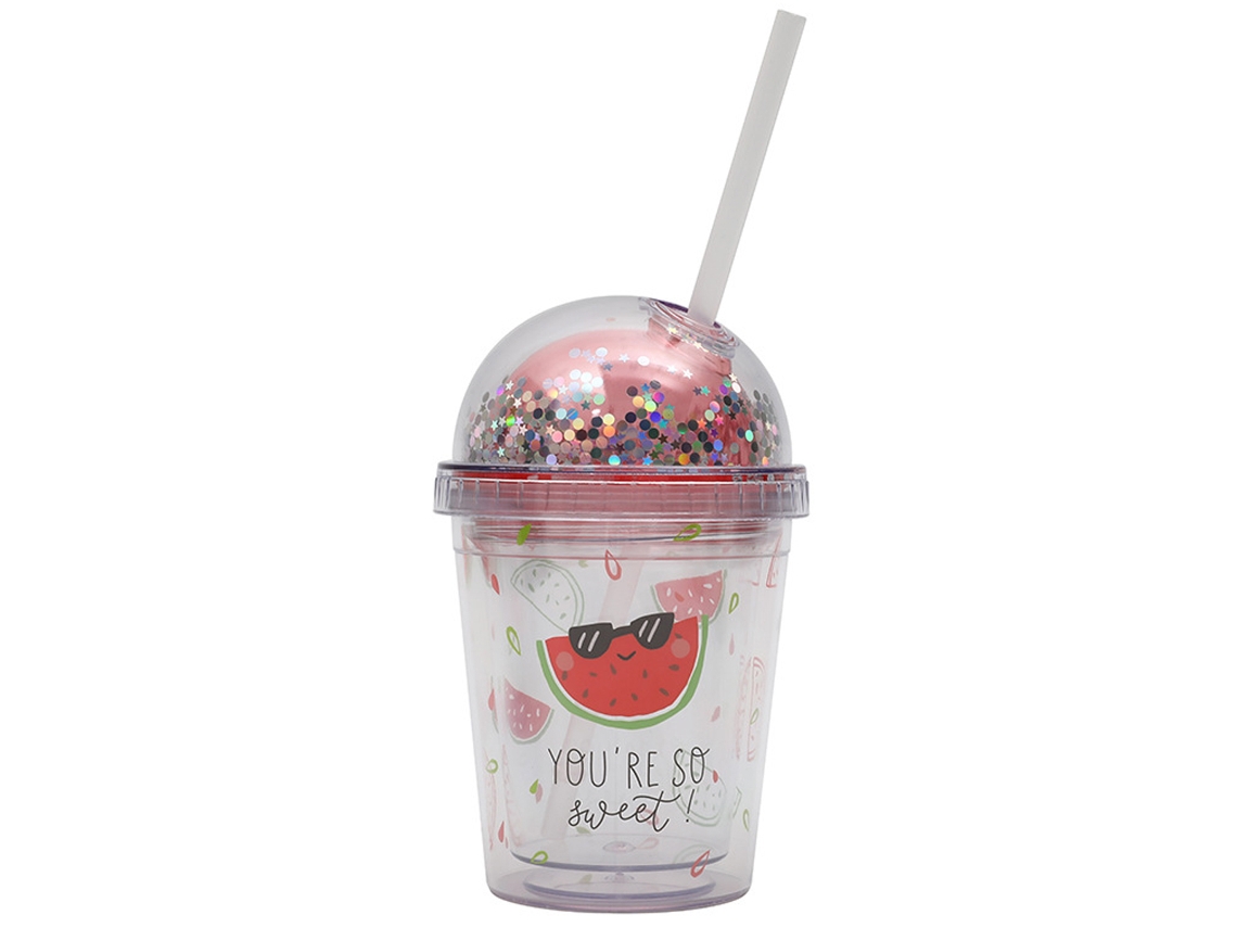 Vaso de plástico plano reutilizable de 12 oz con tapa y pajita NEVEANCE