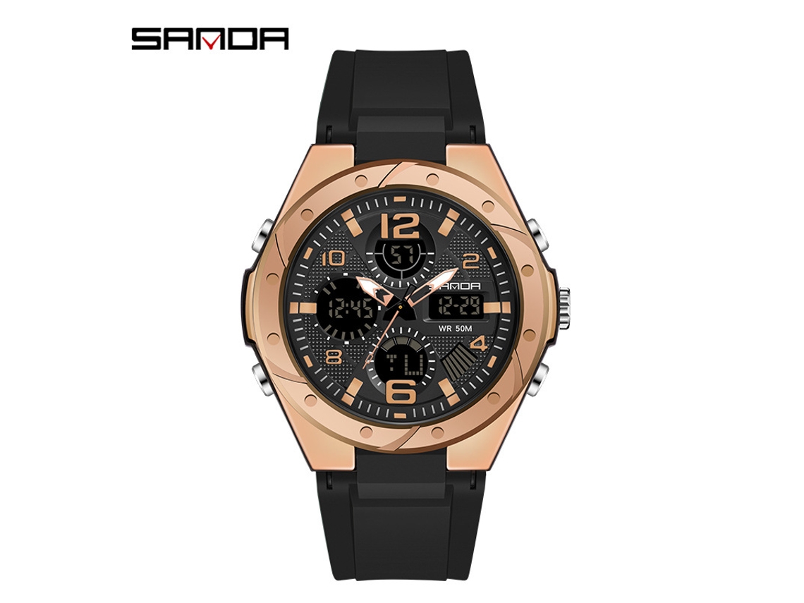 Reloj Electrónico (negro Y Oro Rosa Para Mujer), Reloj Deportivo Resistente Al Agua Para Exteriores, Reloj Electrónico Multifuncional Luminoso.