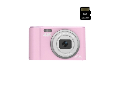 Cámara Digital Compacta para Niños TURMIN Dc303 4K 48Mp con Enfoque Automático Zoom 16X Pantalla de 2,8 Pulgadas 8G Rosa