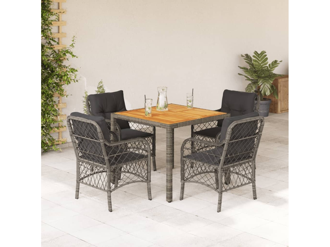 Conjunto de comedor de jardín DKD Home Decor de 5 piezas con cojines, ratán gris