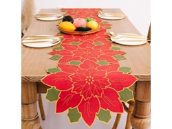 Camino De Mesa Navideño Con Flores De Nochebuena, Bordado A Mano, 173 Cm X 35 Cm