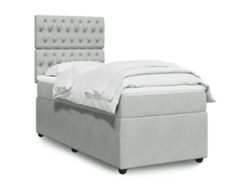 Cama Box Spring Con Colchón Terciopelo Gris Claro 90x190 Cm