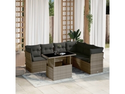 Conjunto de sofá de jardín de 7 piezas con cojines, mimbre gris, DKD Home Decor