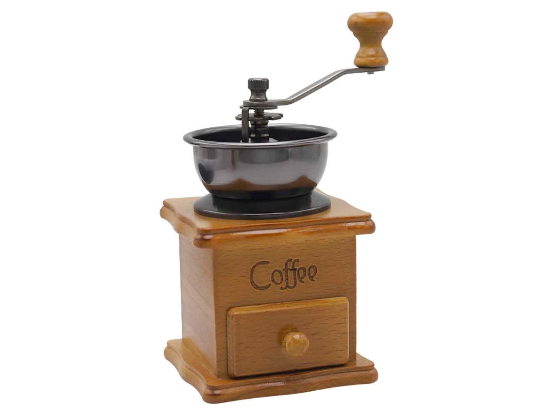 Molinillo de café manual con manivela, molinillo de café vintage de madera para granos de café.