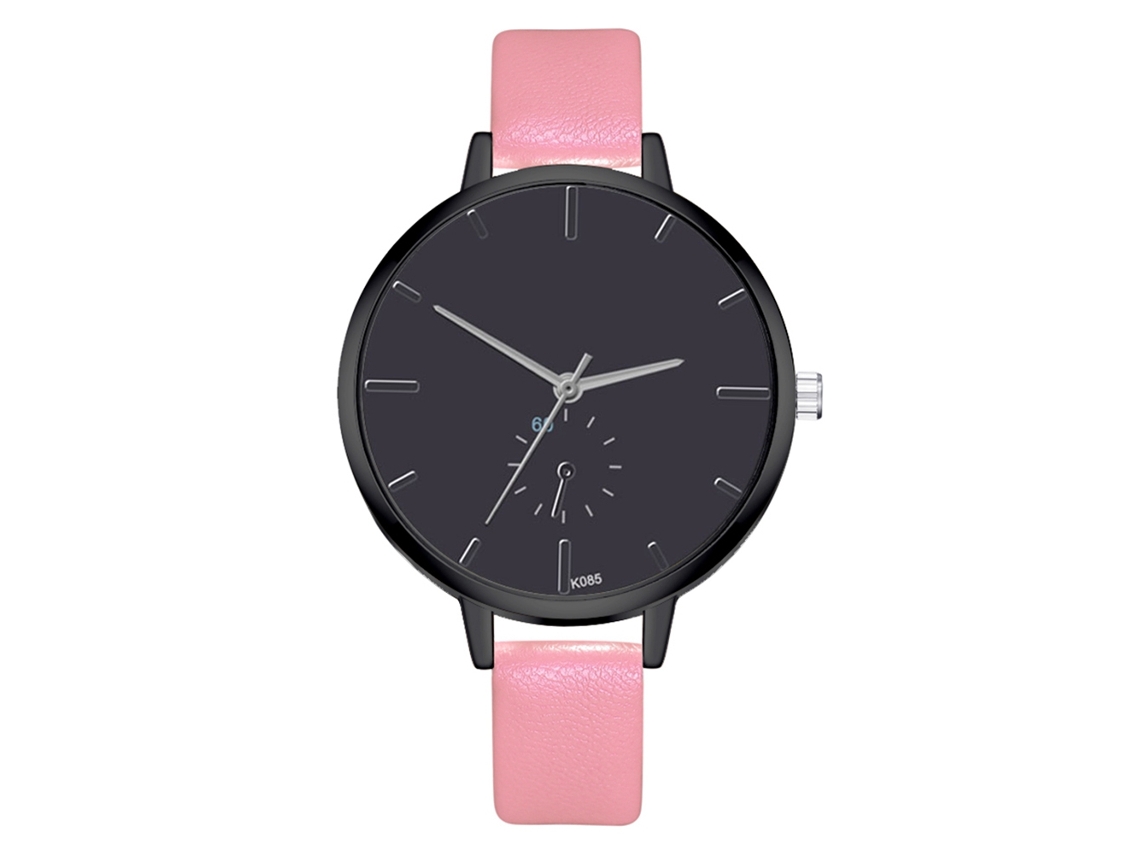 Reloj De Pulsera De Cuarzo Informal Para Mujer Con Correa De Pu Y Esfera Redonda - Rosa