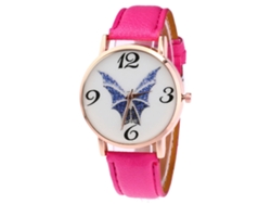 Reloj De Cuarzo Unisex Con Correa De Cuero Pu Zhoulianfa Dial Murciélago Rojo Rosa