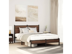 Estructura De Cama Sin Colchón Metal Marrón Roble 137x190 Cm