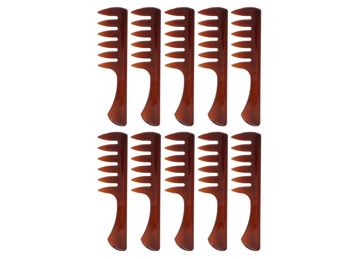 10pcs Peine De Estilo De Dientes Anchos Mango Ergonómico Largo Profesional Para Cabello Graso Vintage Hombre Marrón Transparente