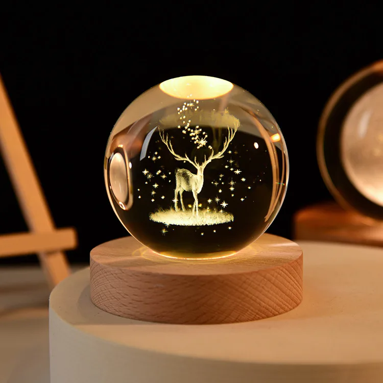 (ciervo 60 Mm) Adorno De Cristal 3d De 60 Mm Grabado Con Láser, Objeto De Colección