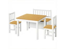 Conjunto Mesa Infantil 2 Cadeiras E Banco Armazenamento 3+ Branco Natural