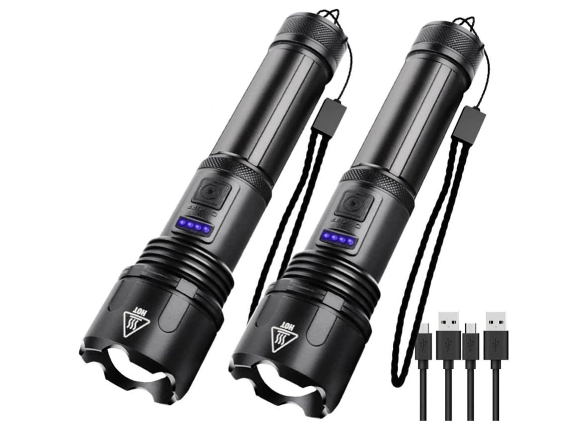 Linterna de bolsillo Yunzii XHP50 negra con zoom (paquete de 2) con batería recargable, 3000 lúmenes de brillo.