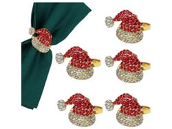 Juego De 6 Servilleteros Con Forma De Gorro Navideño, Preciosos Con Brillantes Diamantes Rojos Ljp