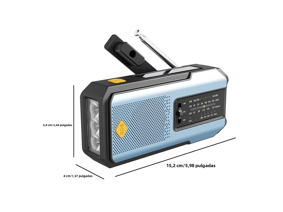 Radio De Emergencia Solar (azul) - Am/fm/noaa - Led - Alarma Sos - 2000 Mah - Recargable