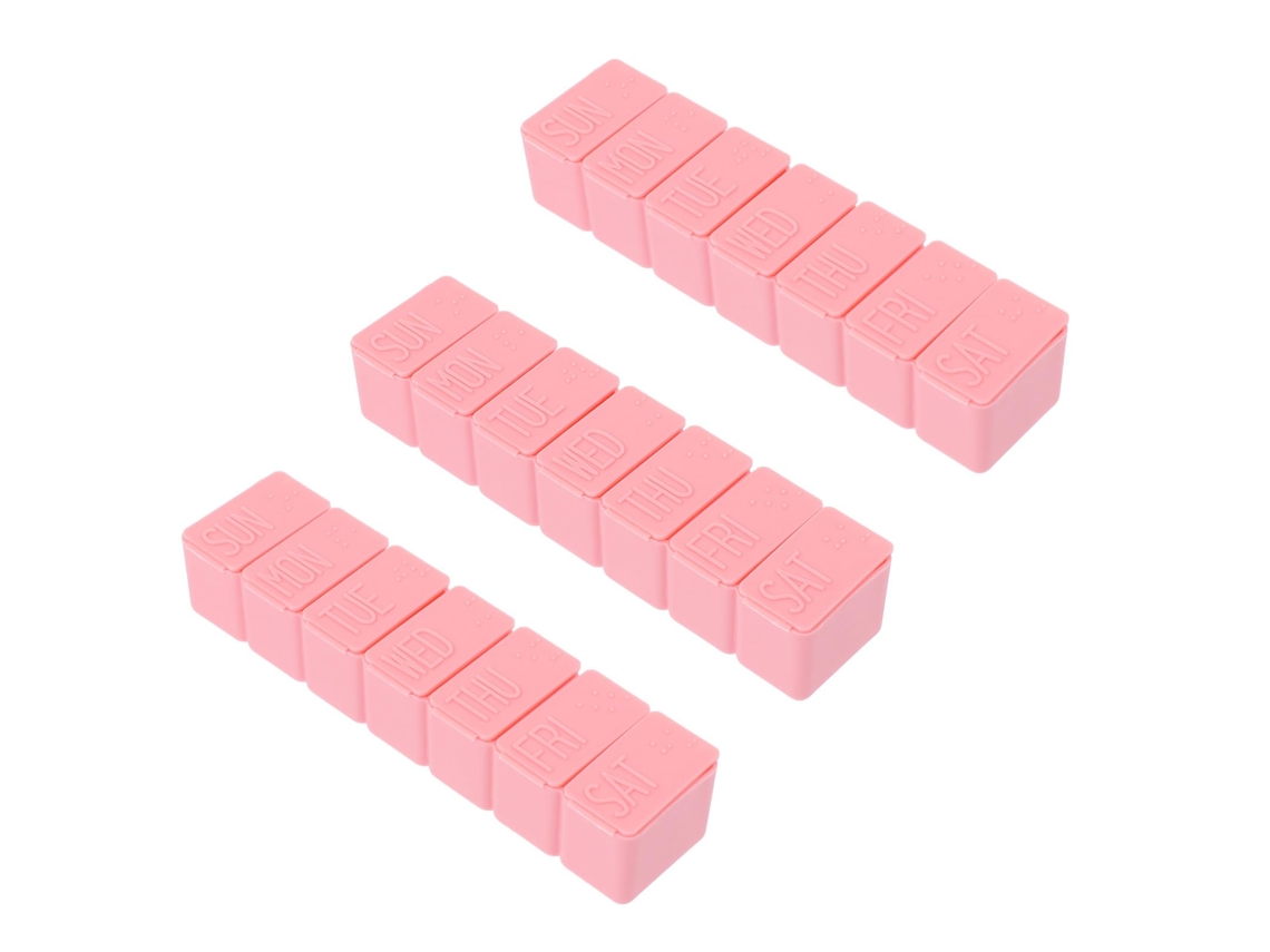 Kit de 3 cajas semanales para medicamentos con 7 compartimentos, sin marca.