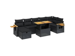 Conjunto 8 de sofás de jardín VIDAXL y cojines ratán sintético negro