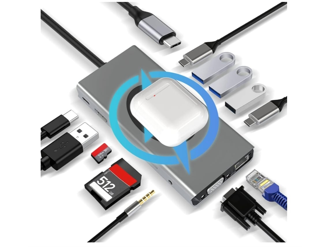 Hub USB C 13 en 1 4k hdmi Vga Ethernet Rj45 2 USB 3.0 USB C 3.0 y 2.0 SD/TF y 3.5 mm Aux Compatible con Macbook y otras computadoras portátiles Gris USHION