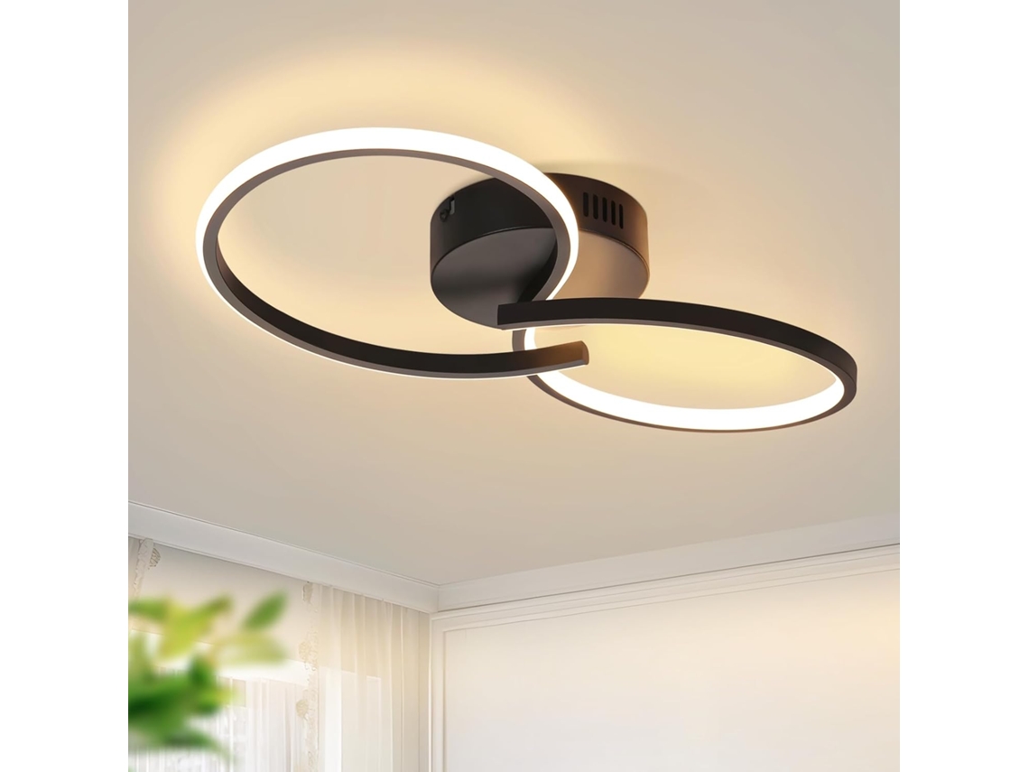 Lámpara de techo LED moderna negra para sala de estar, 12 W, interior, 3000 K, LED, blanco cálido, Nettlife