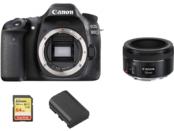 Cámara Reflex CANON EOS 80D + Objectivo EF 50mm F1.8 STM + Tarjeta SD 64GB + Batería LP-E6N (APS-C)