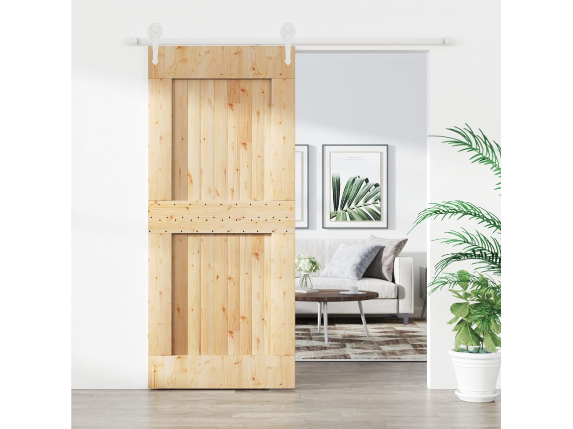 Puerta corrediza | Puerta corredera con herrajes 90x210 cm madera maciza de pino Wsd178358 Lovely Home