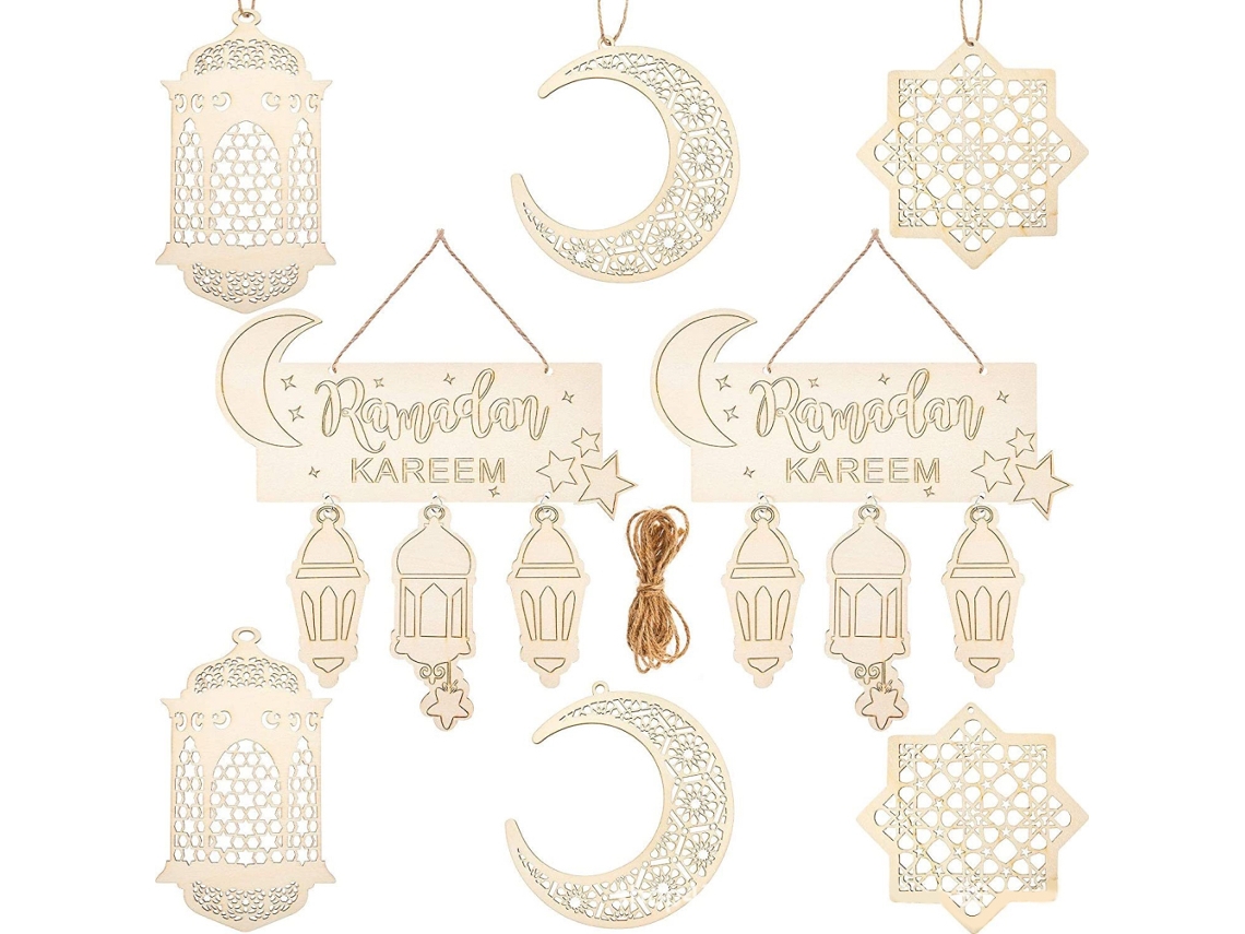 Conjunto De Colgantes De Madera Para Armar Tú Mismo Para La Decoración De Fiestas Islámicas De Ramadán Y Eid.