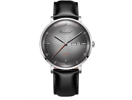 VEANXIN Brands Reloj automático con fecha y correa de cuero para hombre-Gris plateado