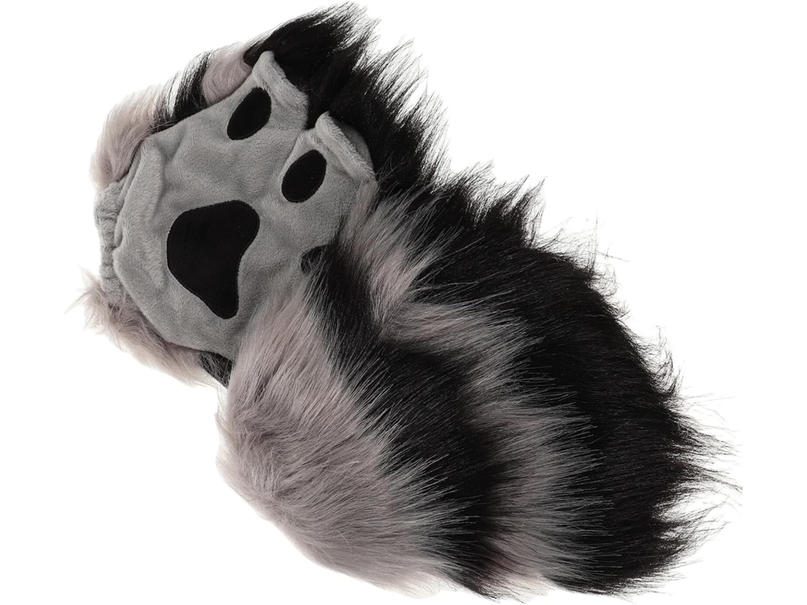 Manoplas Sin Dedos De Piel Sintética Gris Y Negra, Con Patas De Gato De Peluche Realistas.