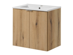 Mueble de baño Newport con lavabo y 2 puertas 60x57x39cm- Efecto roble [EN.CASA]