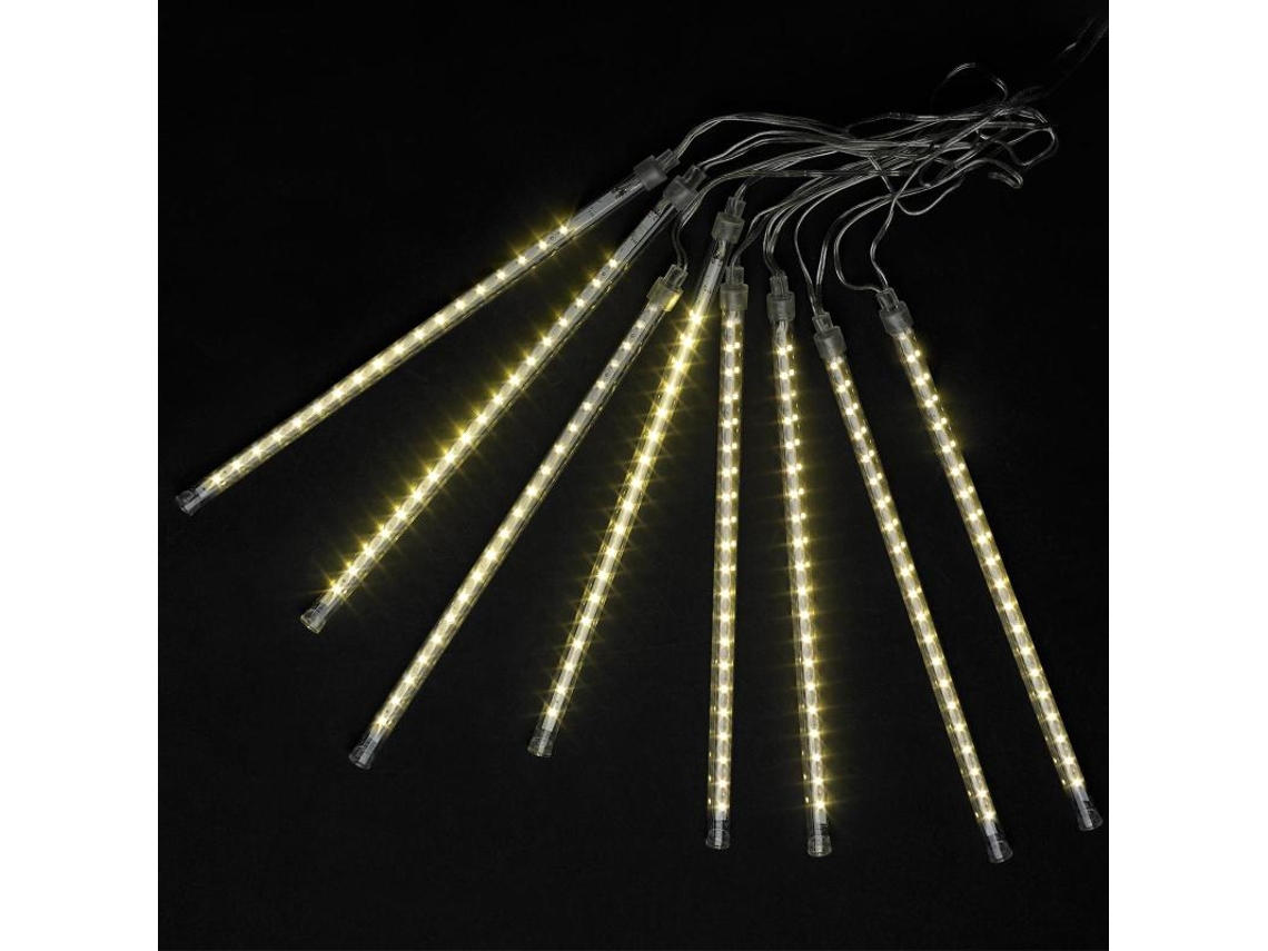 Guirnalda luces navidad led lluvia 3 m.x 30 cm. 288 leds luz blanco calido. uso interior / exerior ip44  cable transparente.