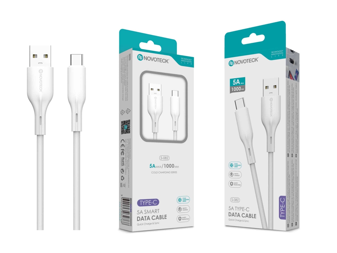 Cable de datos de carga rápida de PVC de 5 A, diseño macarrón blanco, USB tipo C, 1 m