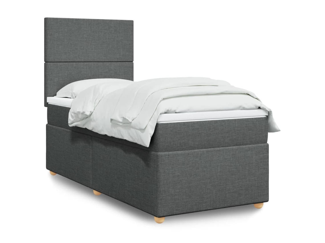 Cama Box Spring Con Colchón Tela Gris Oscuro 90x190 Cm