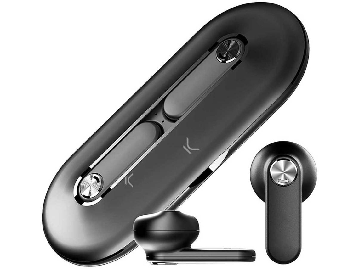 Auriculares True Wireless ksix leaf negro bluetooth ear diseño ultrafino en metal 5.0 autonomía hasta 18 horas con y sonido alta gama. cascos premium para llamadas