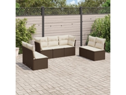 Conjunto de sofá de jardín de 7 piezas con cojines de mimbre marrón DKD Home Decor