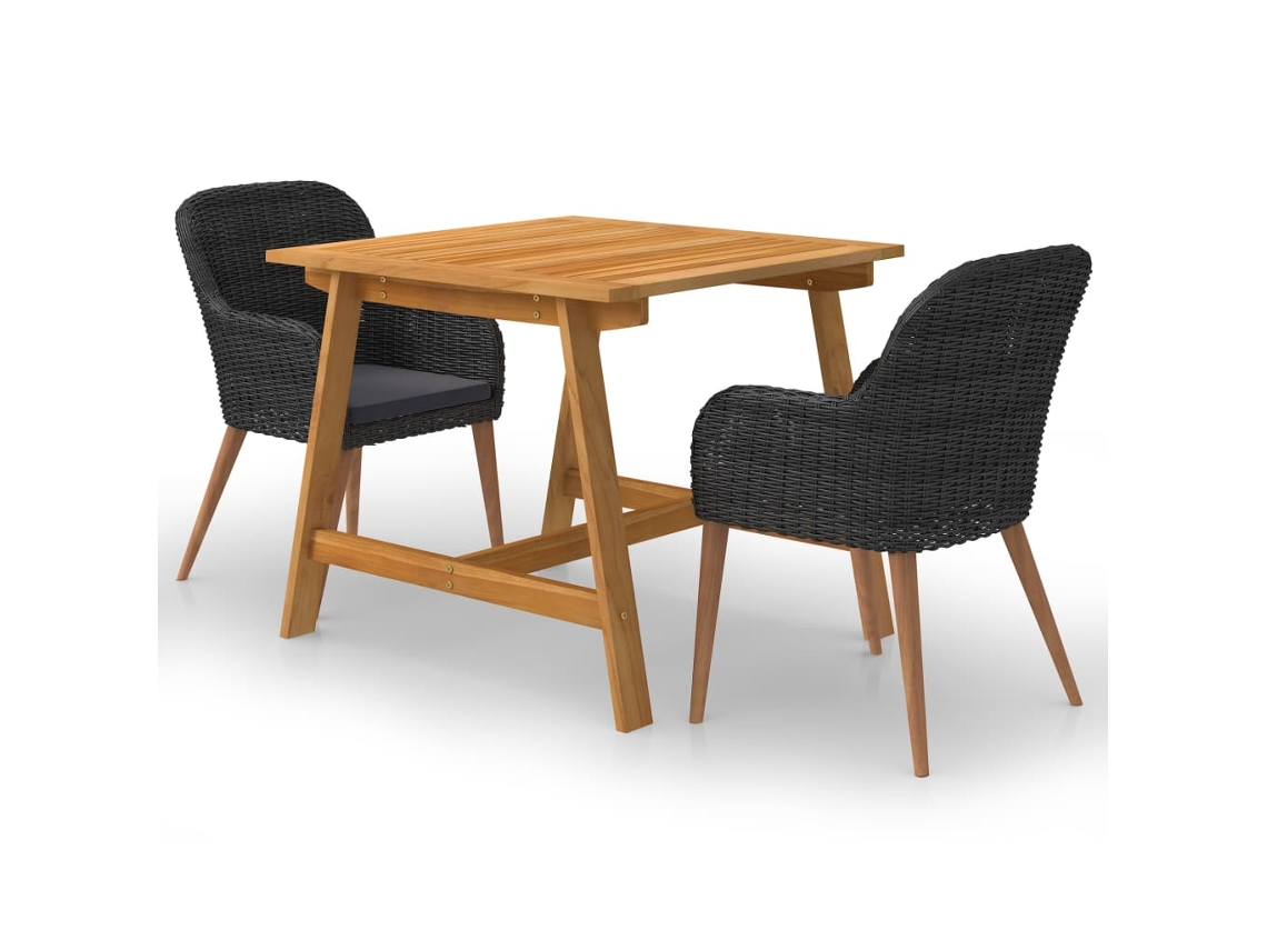3 Piezas Conjunto de Comedor para Jardín en Color Negro