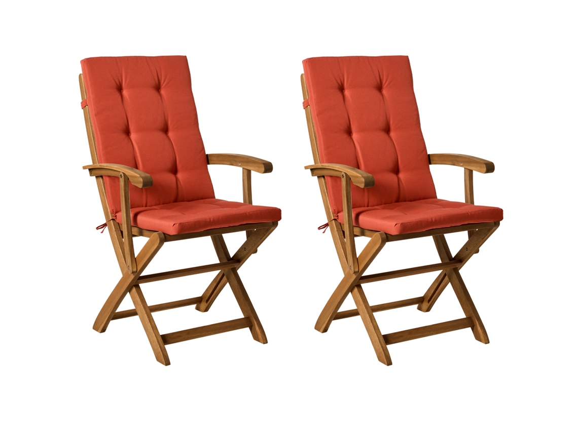 Conjunto De Assentos De Exterior Dobráveis Com Almofadas Beliani Maui Premium De Madeira De Acácia Castanho 46x48x92