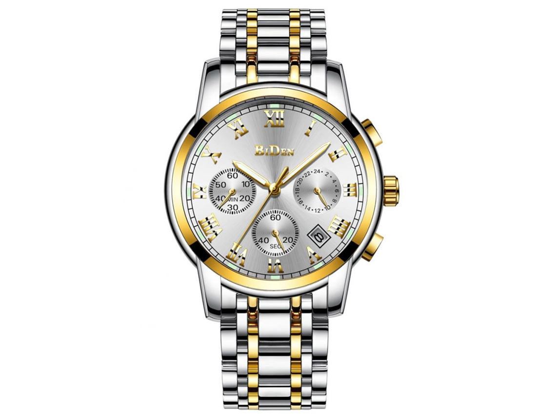 Reloj Hombre Biden Acero Inoxidable Resistente Al Agua Cuarzo Pulsera Blanco