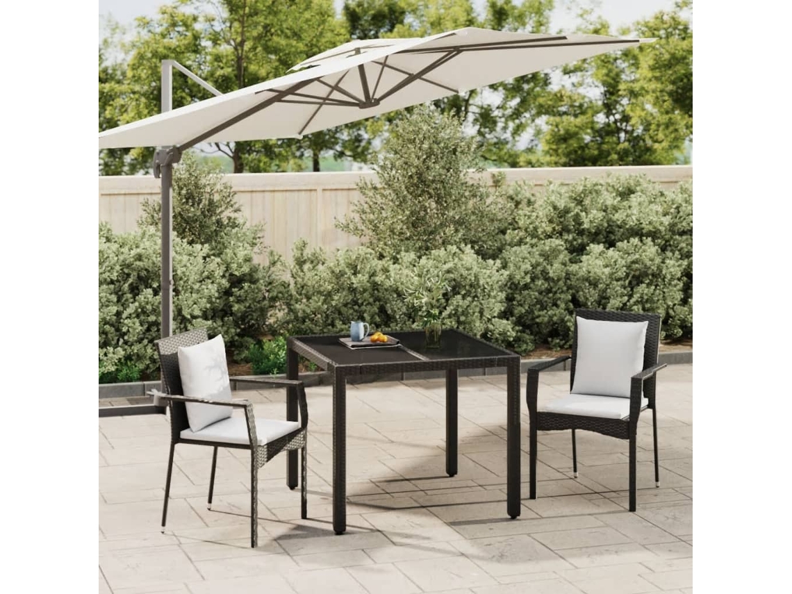 Conjunto de comedor de jardín de 3 piezas DKD Home Decor con cojines de mimbre negros