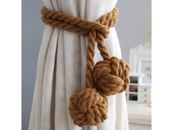 2026-43472-ataduras De Cortinas Linjou Tejidas A Mano Con Bolas Marrones 2 Piezas Para Decoración Hogar